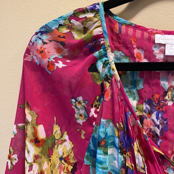 ✨BRAND NEW✨ CHARTER CLUB FUSHIA PINK SHEER BLOUSE WITH FLOWER PRINT - Picture 6 of 11